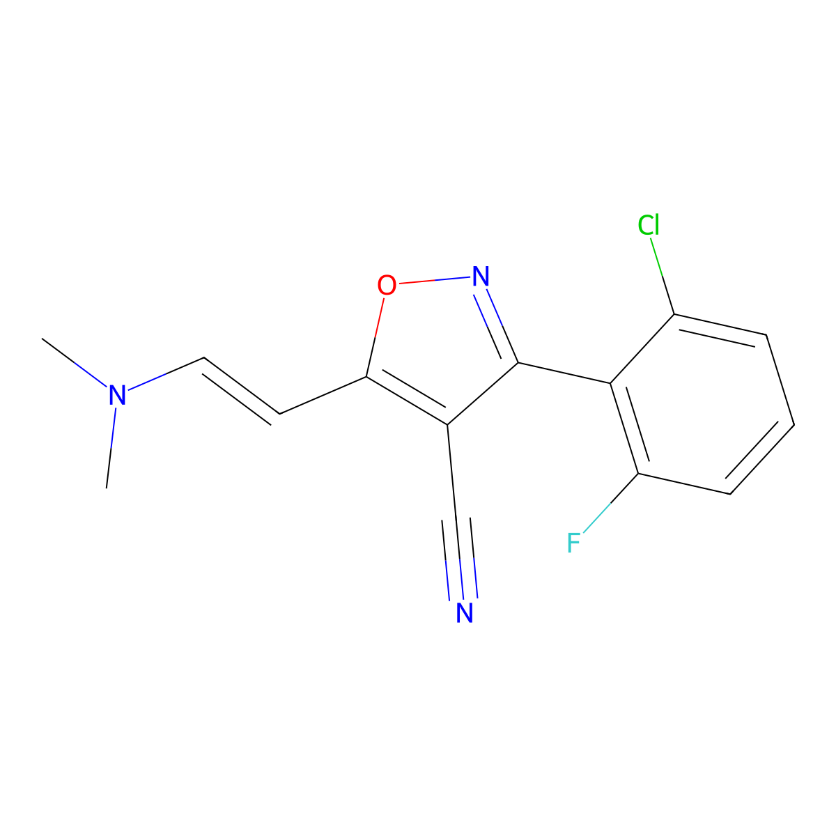 3-(2-chloro-6-fluorophenyl)-5-[(E)-2-(dimethylamino)ethenyl]-1,2-oxazole-4-carbonitrile molecular structure, CAS 1391943-62-6