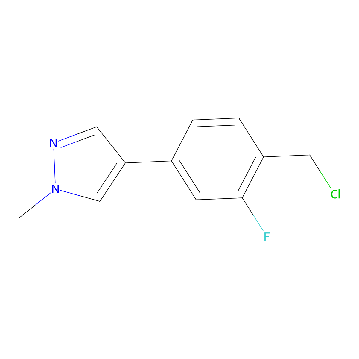 4-(4-(chloromethyl)-3-fluorophenyl)-1-methyl-1H-pyrazole molecular structure, CAS 1392081-37-6