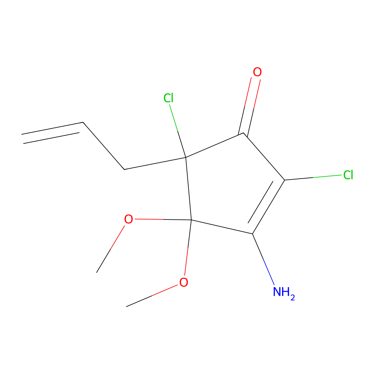 2-Cyclopenten-1-one, 3-amino-2,5-dichloro-4,4-dimethoxy-5-(2-propenyl)- molecular structure, CAS 139219-57-1