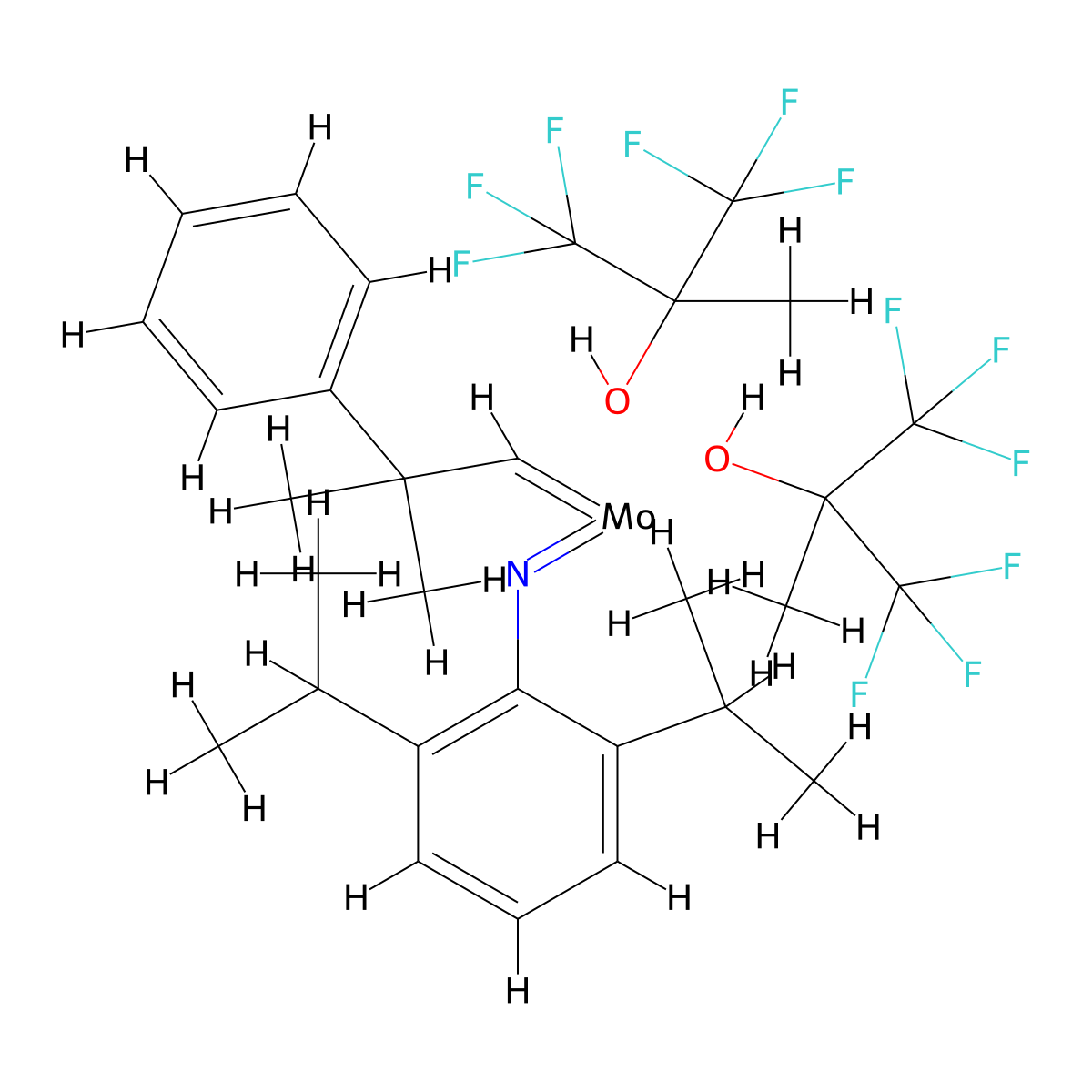 ((2,6-Diisopropylphenyl)imino)(2-methyl-2-phenylpropylidene)molybdenum(VI) 1,1,2,3,3,3-hexafluoro-2-methylpropan-1-olate molecular structure, CAS 139220-25-0