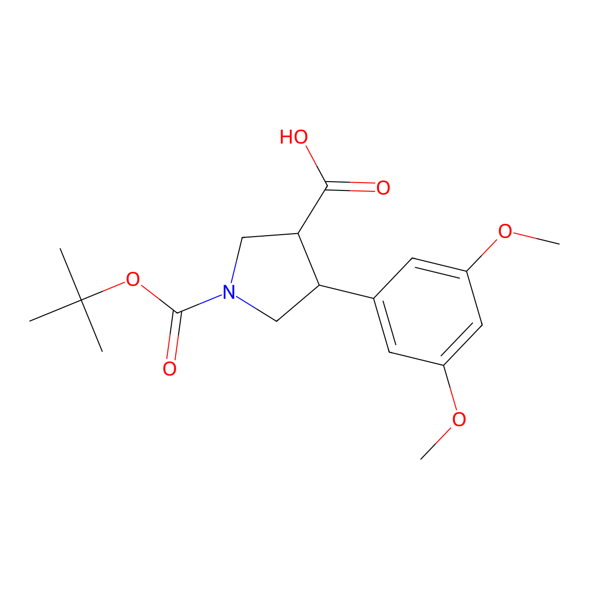 (3S,4R)-4-(3,5-dimethoxyphenyl)-1-[(2-methylpropan-2-yl)oxycarbonyl]pyrrolidine-3-carboxylic acid molecular structure, CAS 1392210-31-9