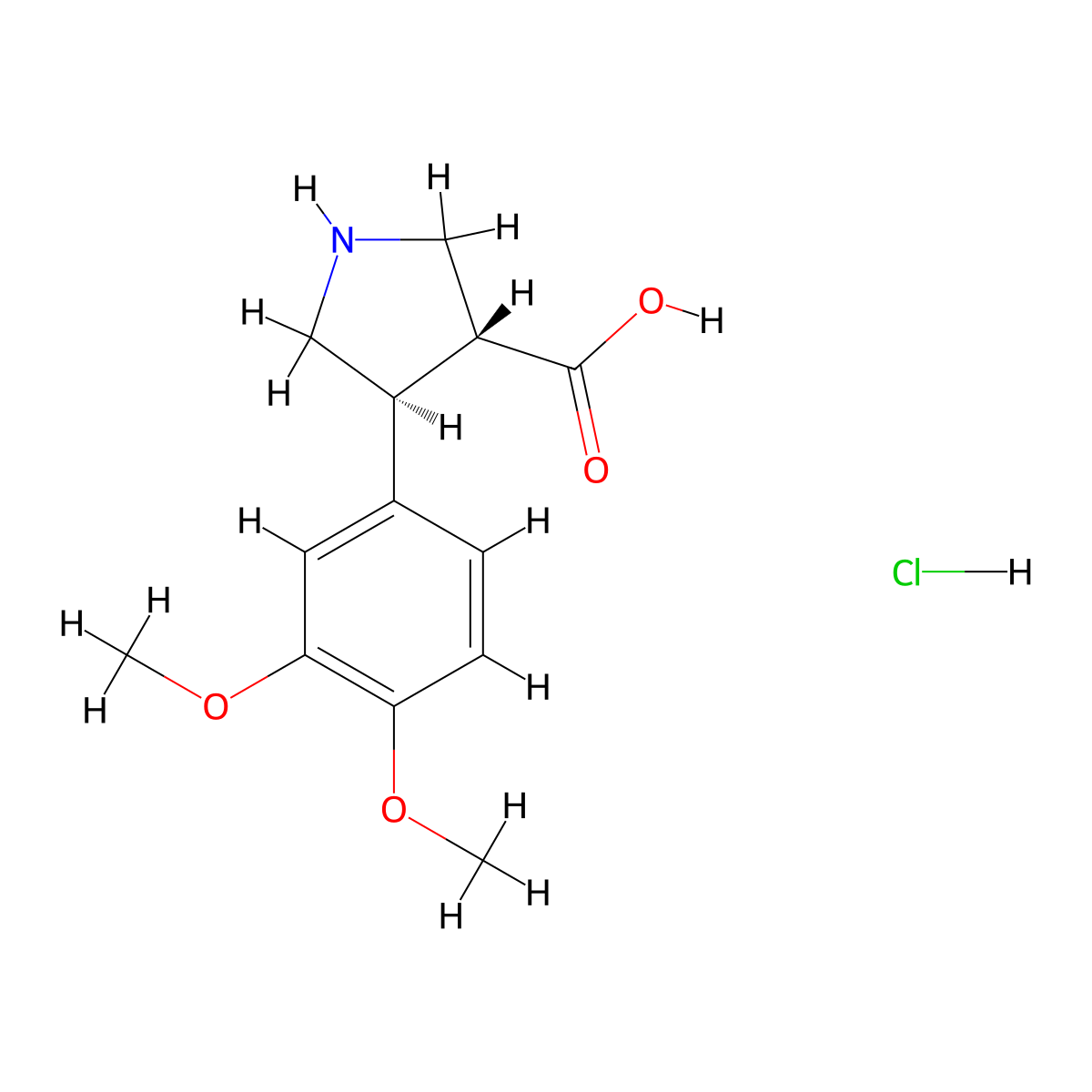 (3R,4S)-rel-4-(3,4-dimethoxyphenyl)pyrrolidine-3-carboxylic acid hydrochloride molecular structure, CAS 1392210-72-8