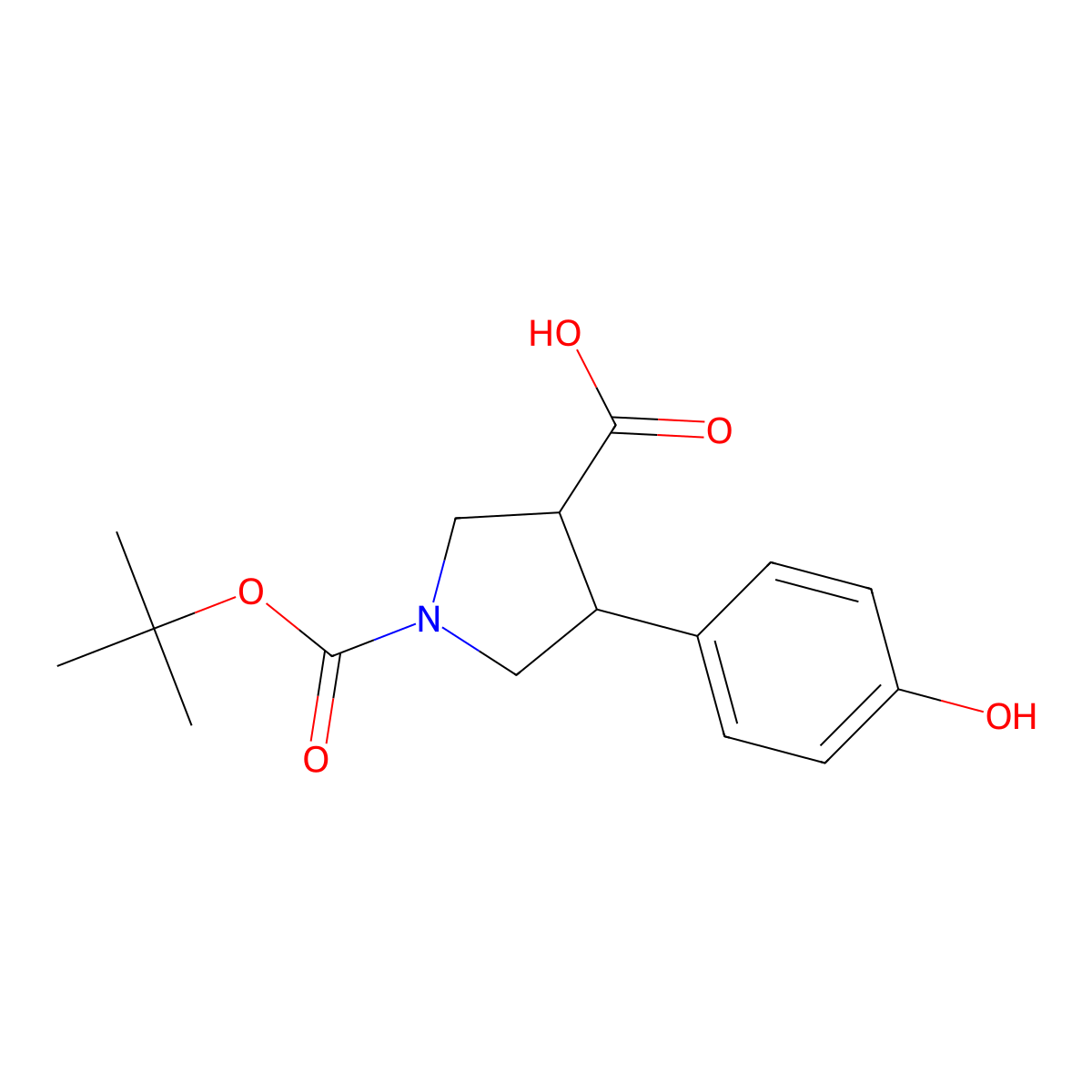 (3R,4S)-1-(tert-Butoxycarbonyl)-4-(4-hydroxyphenyl)pyrrolidine-3-carboxylic acid molecular structure, CAS 1392211-32-3