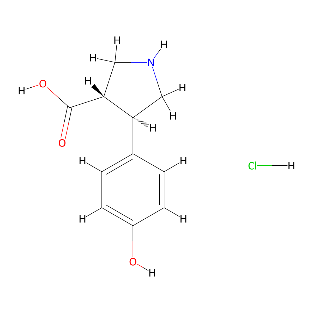rac-(3R,4S)-4-(4-hydroxyphenyl)pyrrolidine-3-carboxylic acid hydrochloride molecular structure, CAS 1392211-71-0