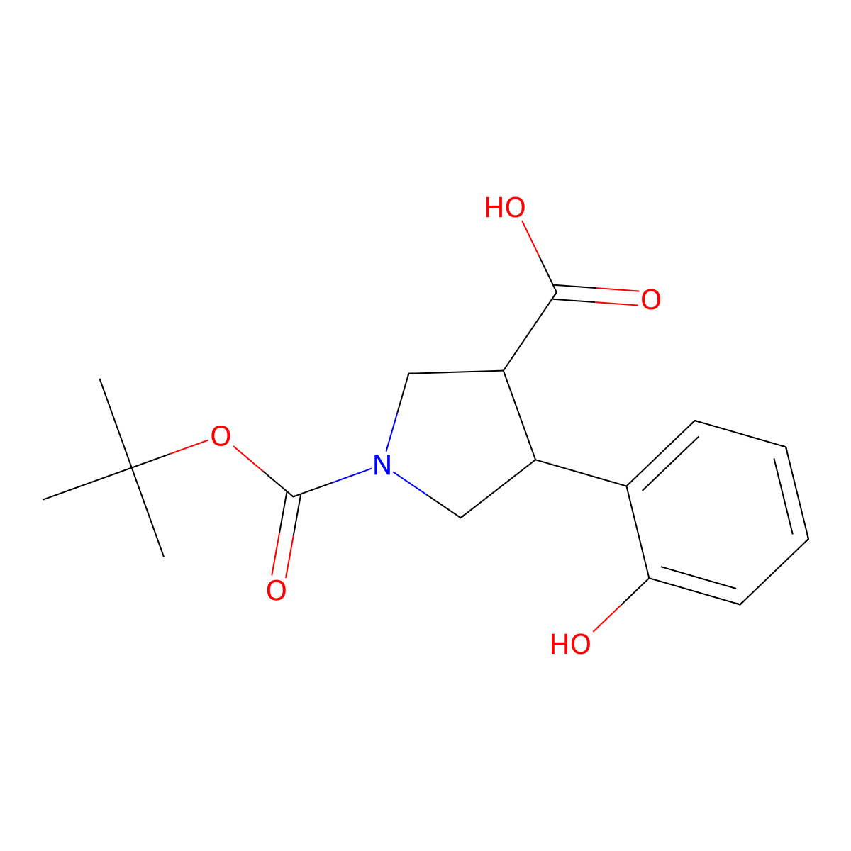 (3S,4R)-4-(2-hydroxyphenyl)-1-[(2-methylpropan-2-yl)oxycarbonyl]pyrrolidine-3-carboxylic acid molecular structure, CAS 1392212-25-7