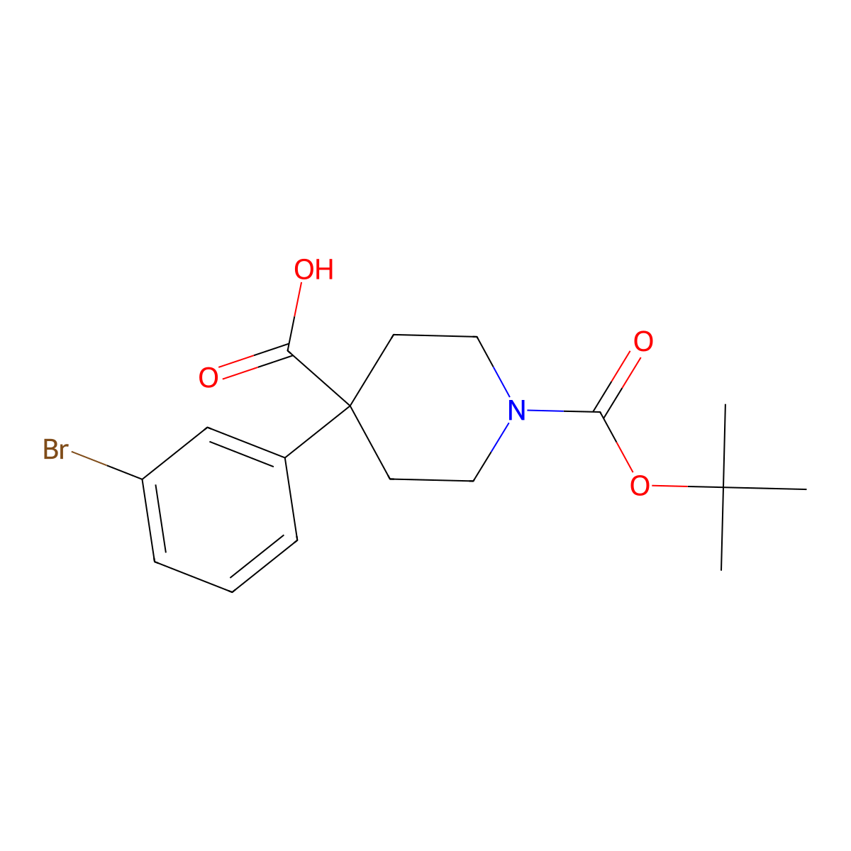4-(3-Bromophenyl)-1-(tert-butoxycarbonyl)piperidine-4-carboxylic acid molecular structure, CAS 1392212-85-9