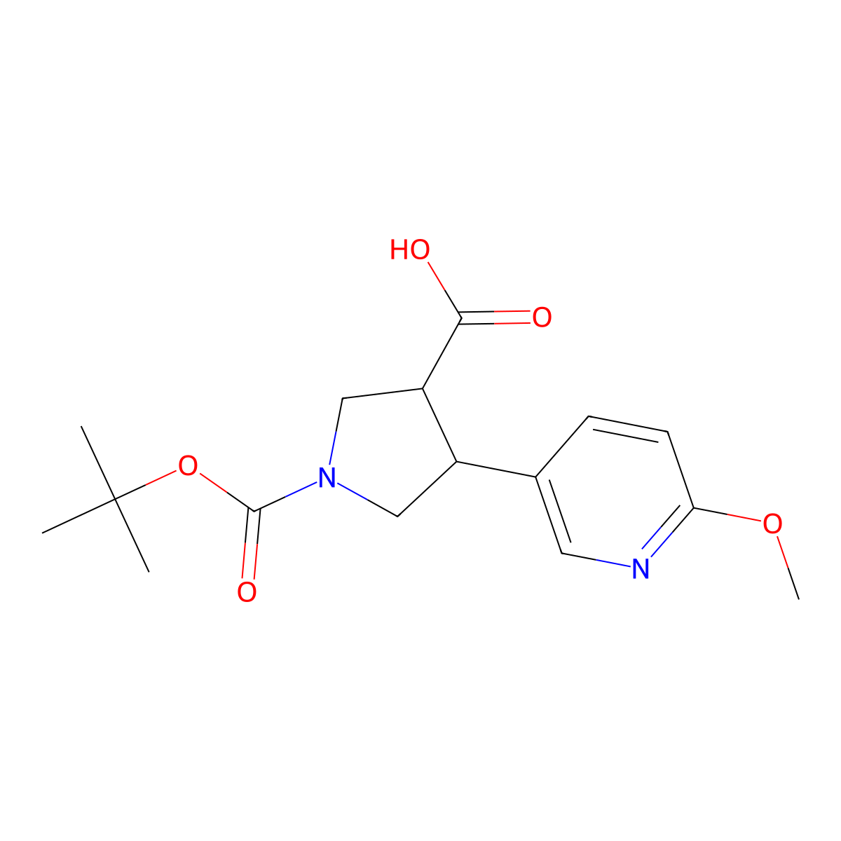 1-(tert-Butoxycarbonyl)-4-(6-methoxypyridin-3-yl)pyrrolidine-3-carboxylic acid molecular structure, CAS 1392213-90-9