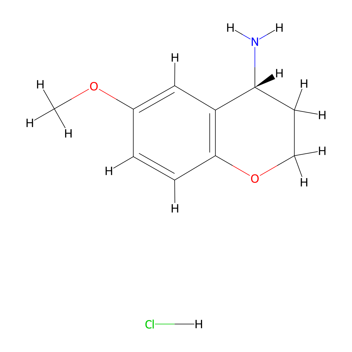 (4R)-6-methoxy-3,4-dihydro-2H-1-benzopyran-4-amine hydrochloride molecular structure, CAS 1392219-07-6