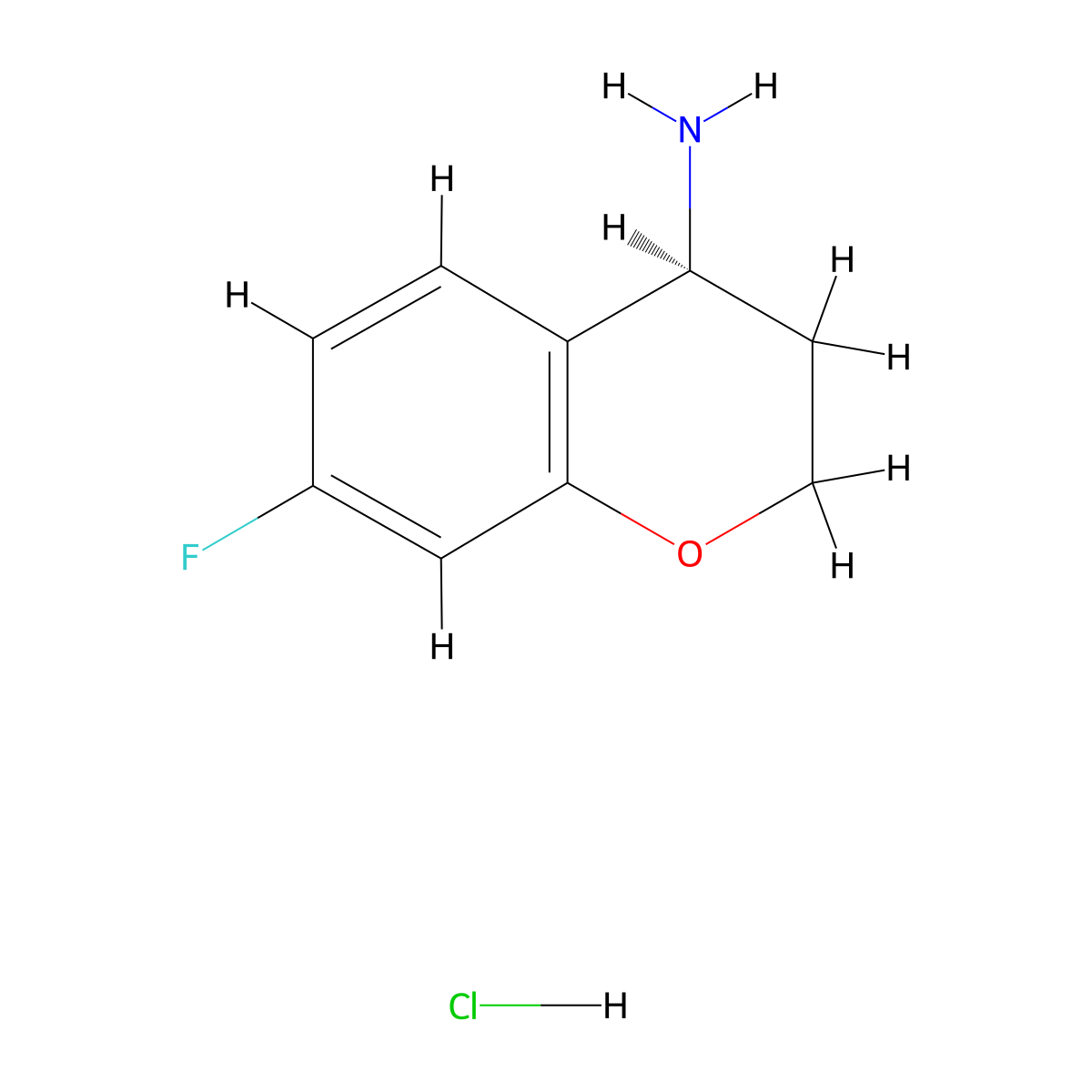 (4S)-7-fluoro-3,4-dihydro-2H-1-benzopyran-4-amine hydrochloride molecular structure, CAS 1392219-37-2
