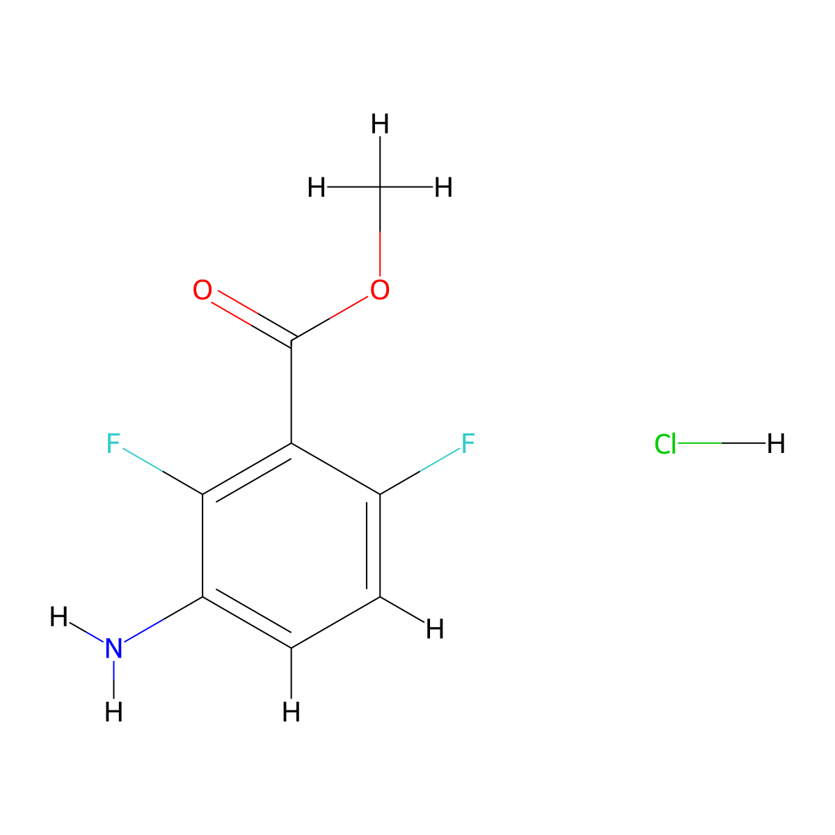 Methyl 3-amino-2,6-difluorobenzoate hydrochloride molecular structure, CAS 1392273-41-4
