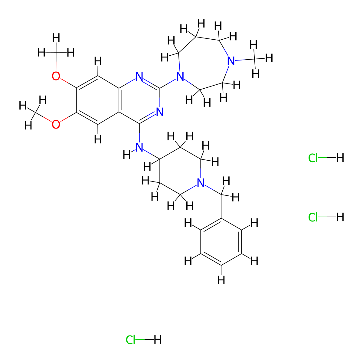 N-(1-benzylpiperidin-4-yl)-6,7-dimethoxy-2-(4-methyl-1,4-diazepan-1-yl)quinazolin-4-amine trihydrochloride molecular structure, CAS 1392399-03-9