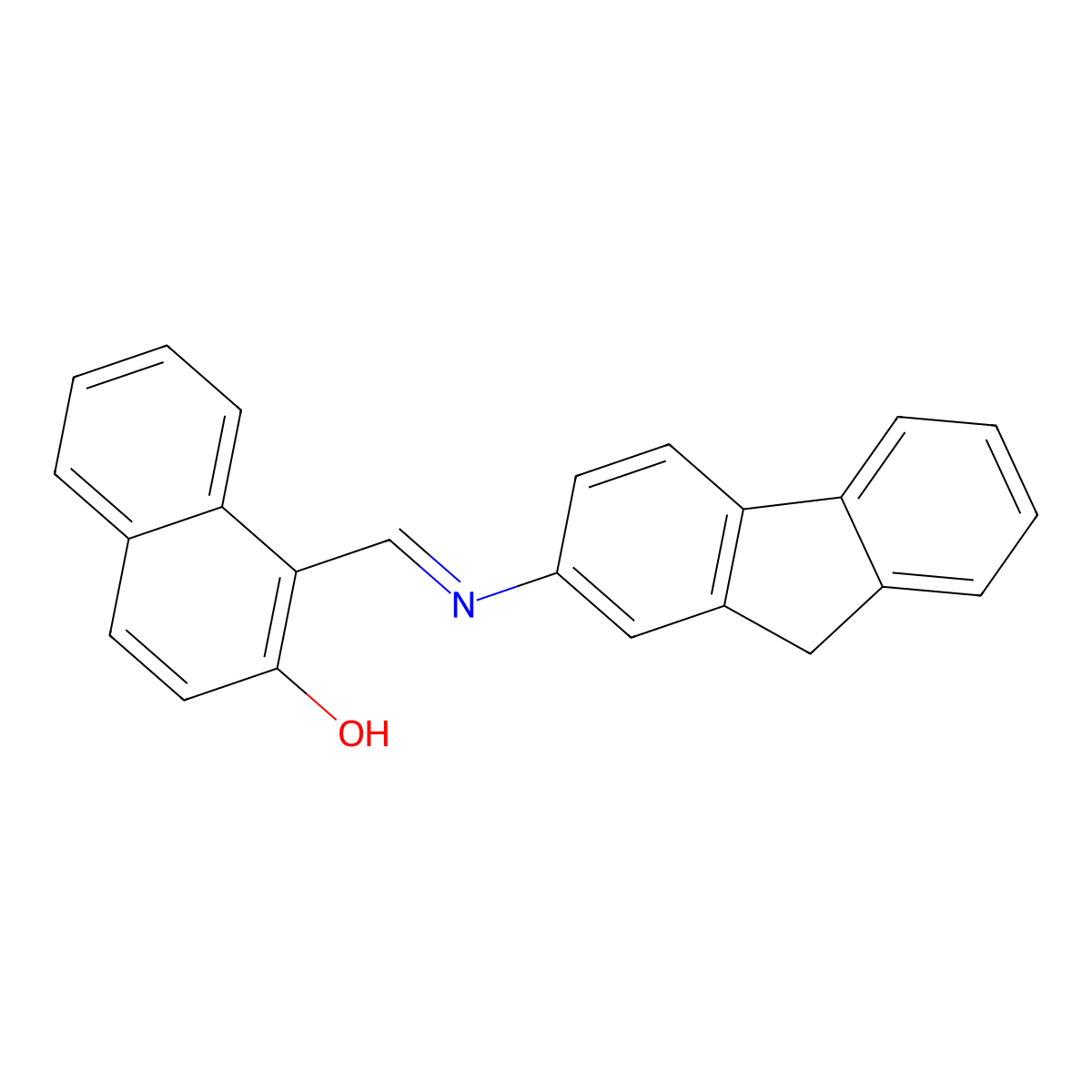 1-[(E)-(9H-fluoren-2-ylimino)methyl]naphthalen-2-ol molecular structure, CAS 13924-59-9