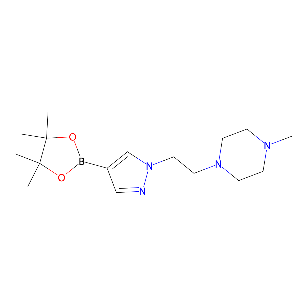 1-Methyl-4-(2-(4-(4,4,5,5-tetramethyl-1,3,2-dioxaborolan-2-yl)-1H-pyrazol-1-yl)ethyl)piperazine molecular structure, CAS 1392419-83-8