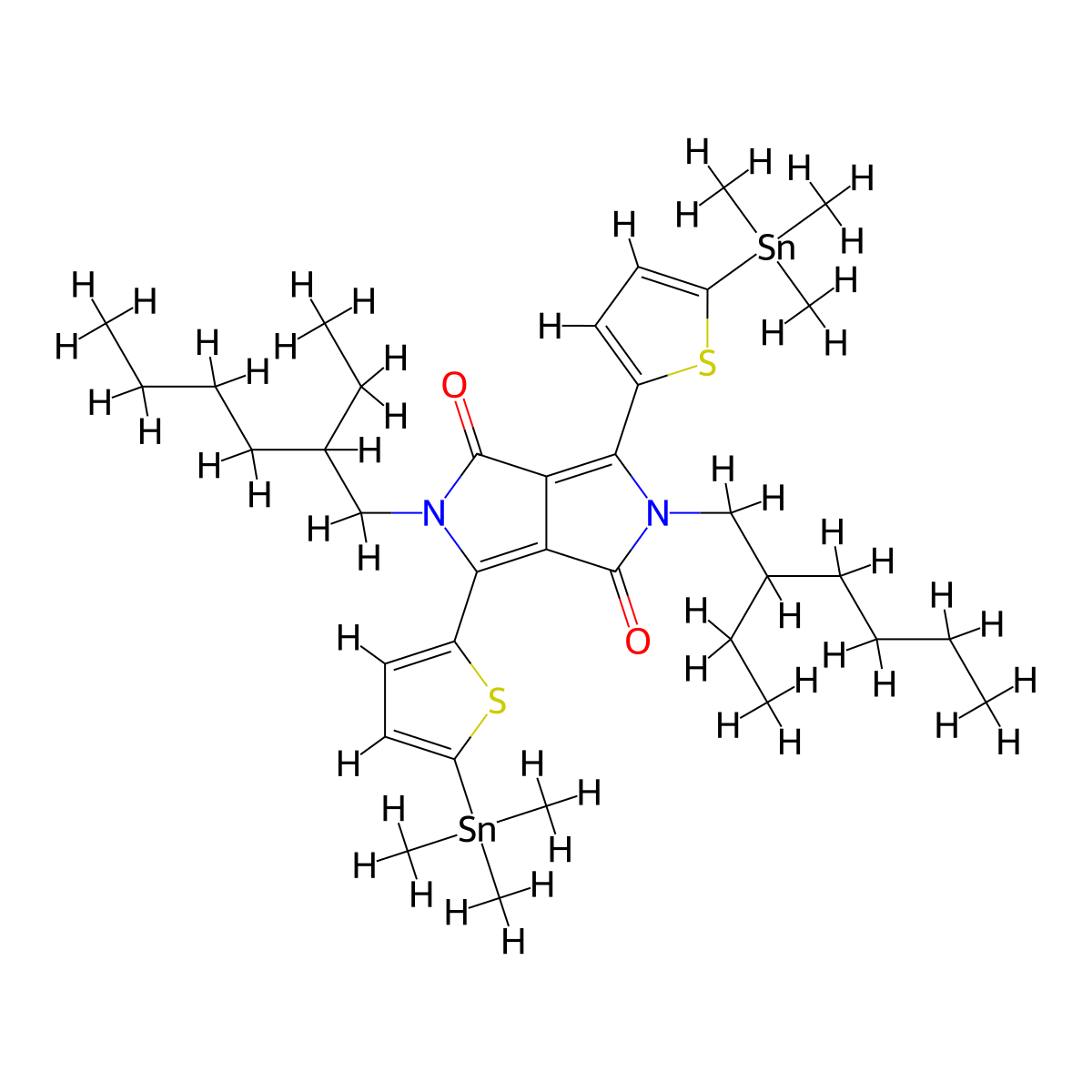 2,5-Bis(2-ethylhexyl)-3,6-bis(5-(trimethylstannyl)thiophen-2-yl)pyrrolo[3,4-c]pyrrole-1,4(2H,5H)-dione molecular structure, CAS 1392422-47-7