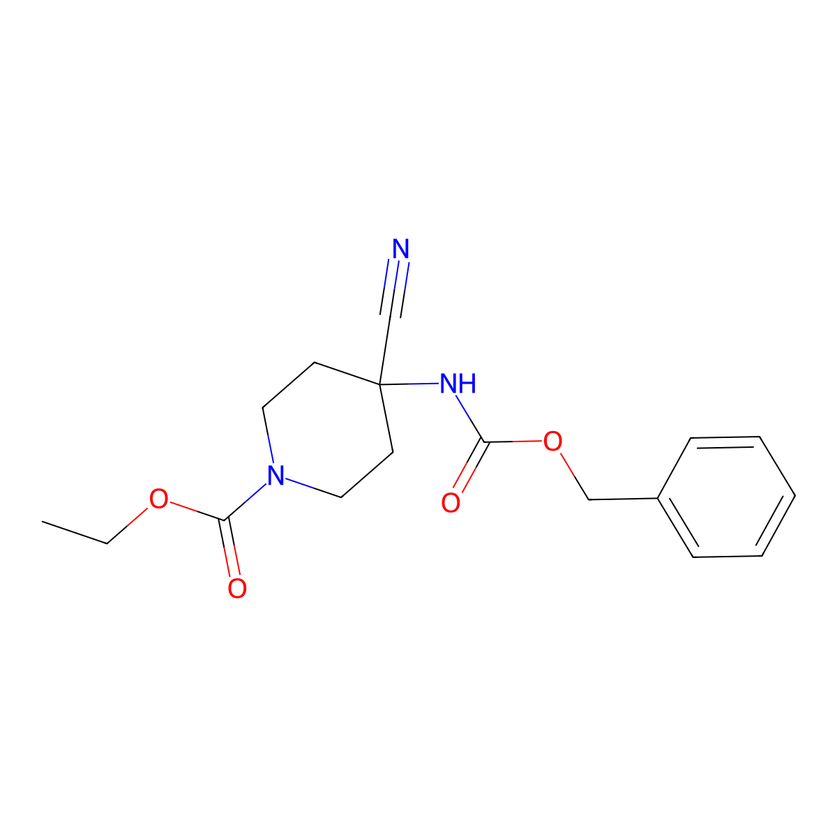 Ethyl 4-{[(benzyloxy)carbonyl]amino}-4-cyanopiperidine-1-carboxylate molecular structure, CAS 1392491-64-3