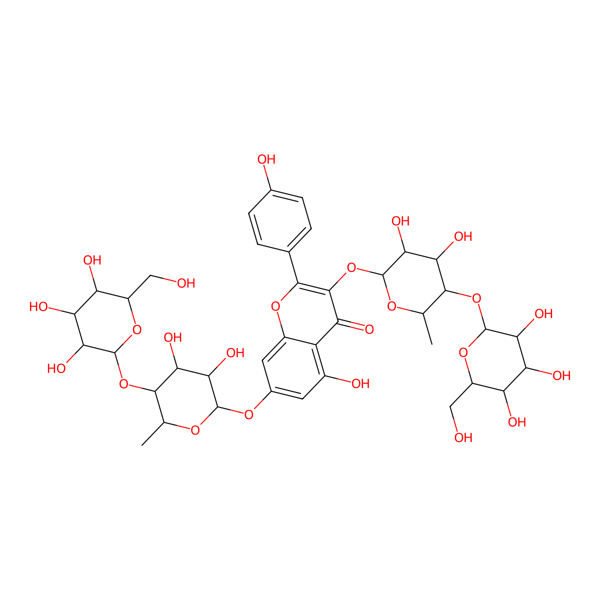 Kaempferol 3,7-bis(|A-L-rhamnose-D-glucose) molecular structure, CAS 1392495-12-3