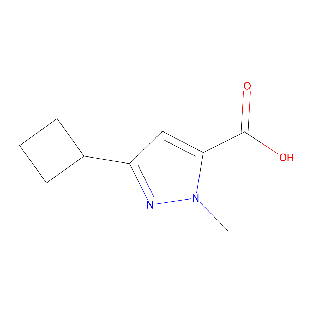 3-cyclobutyl-1-methyl-1H-pyrazole-5-carboxylic acid molecular structure, CAS 1392516-19-6