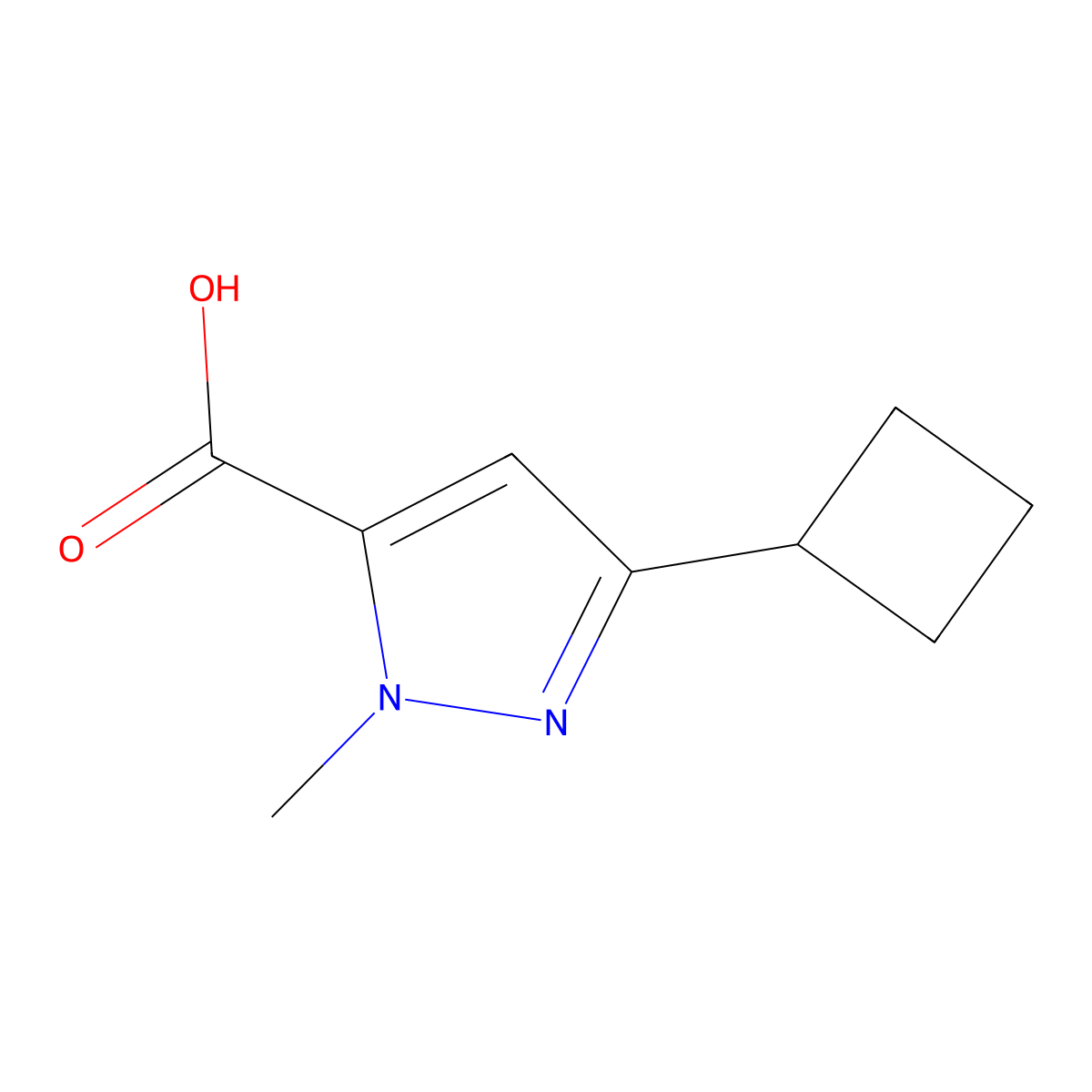 3-cyclobutyl-1-methyl-1H-pyrazole-5-carboxylic acid molecular structure, CAS 1392516-19-6