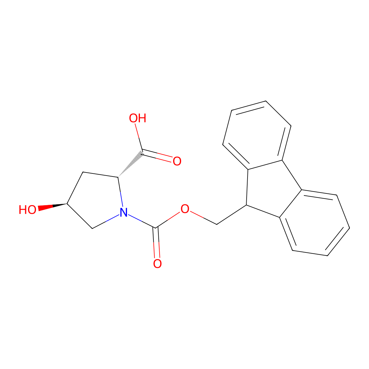 (2R,4S)-1-(((9H-Fluoren-9-yl)methoxy)carbonyl)-4-hydroxypyrrolidine-2-carboxylic acid molecular structure, CAS 139262-20-7