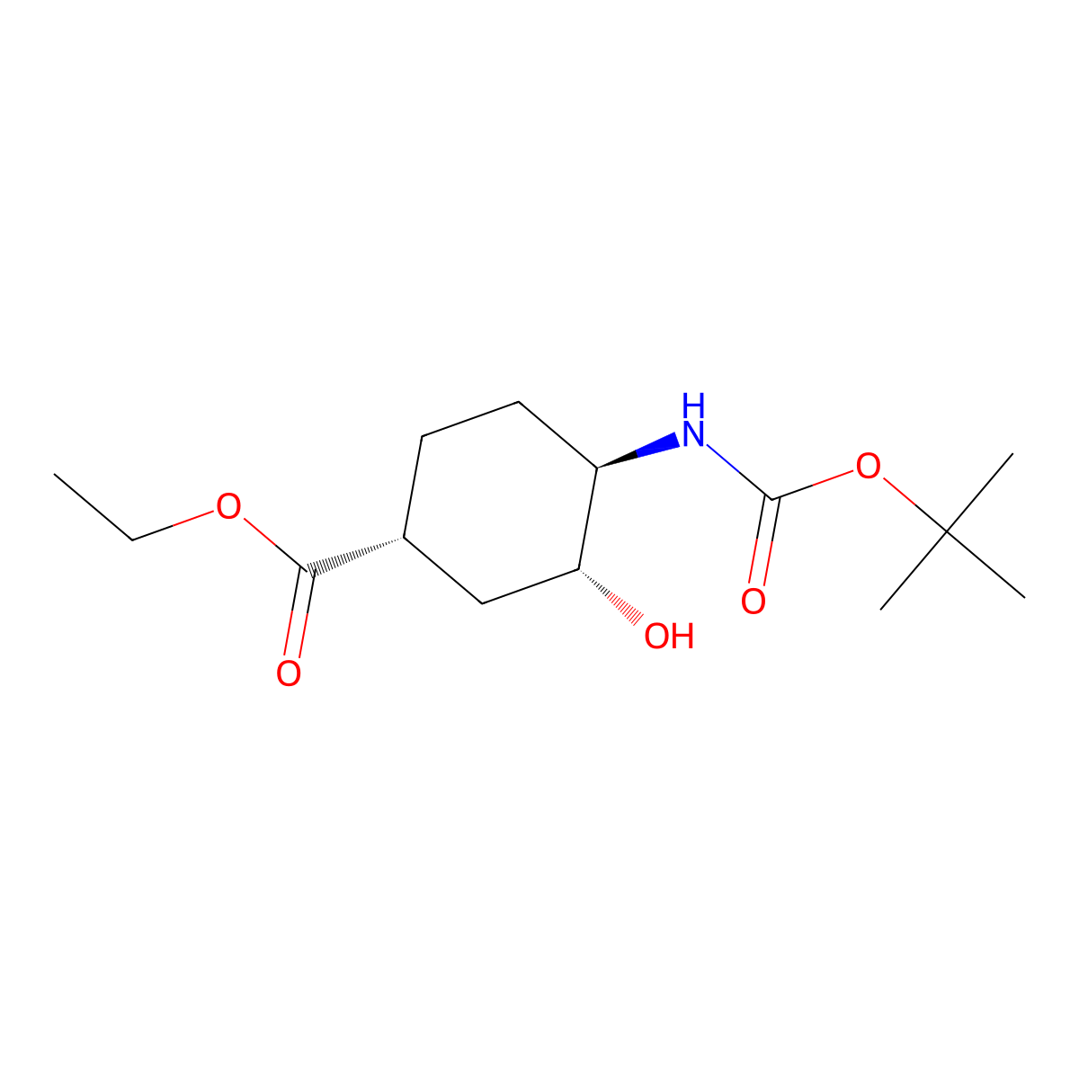 (1R,3R,4R)-Ethyl 4-((tert-butoxycarbonyl)amino)-3-hydroxycyclohexanecarboxylate molecular structure, CAS 1392745-70-8