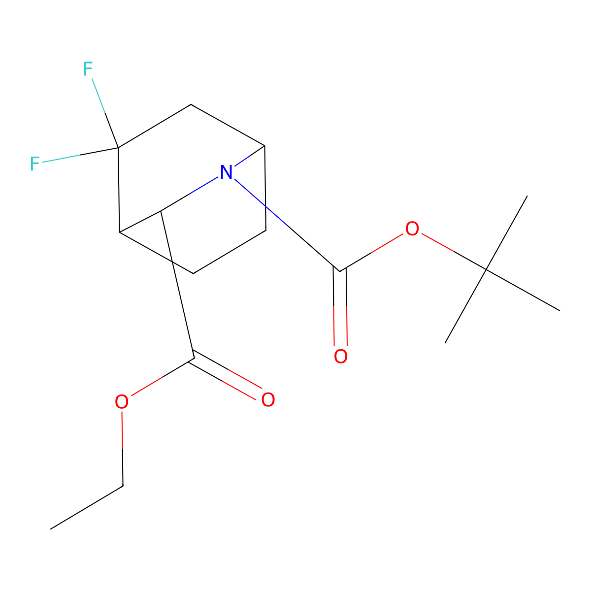 O2-tert-butyl O3-ethyl (1S,3S,4S)-5,5-difluoro-2-azabicyclo[2.2.2]octane-2,3-dicarboxylate molecular structure, CAS 1392803-20-1