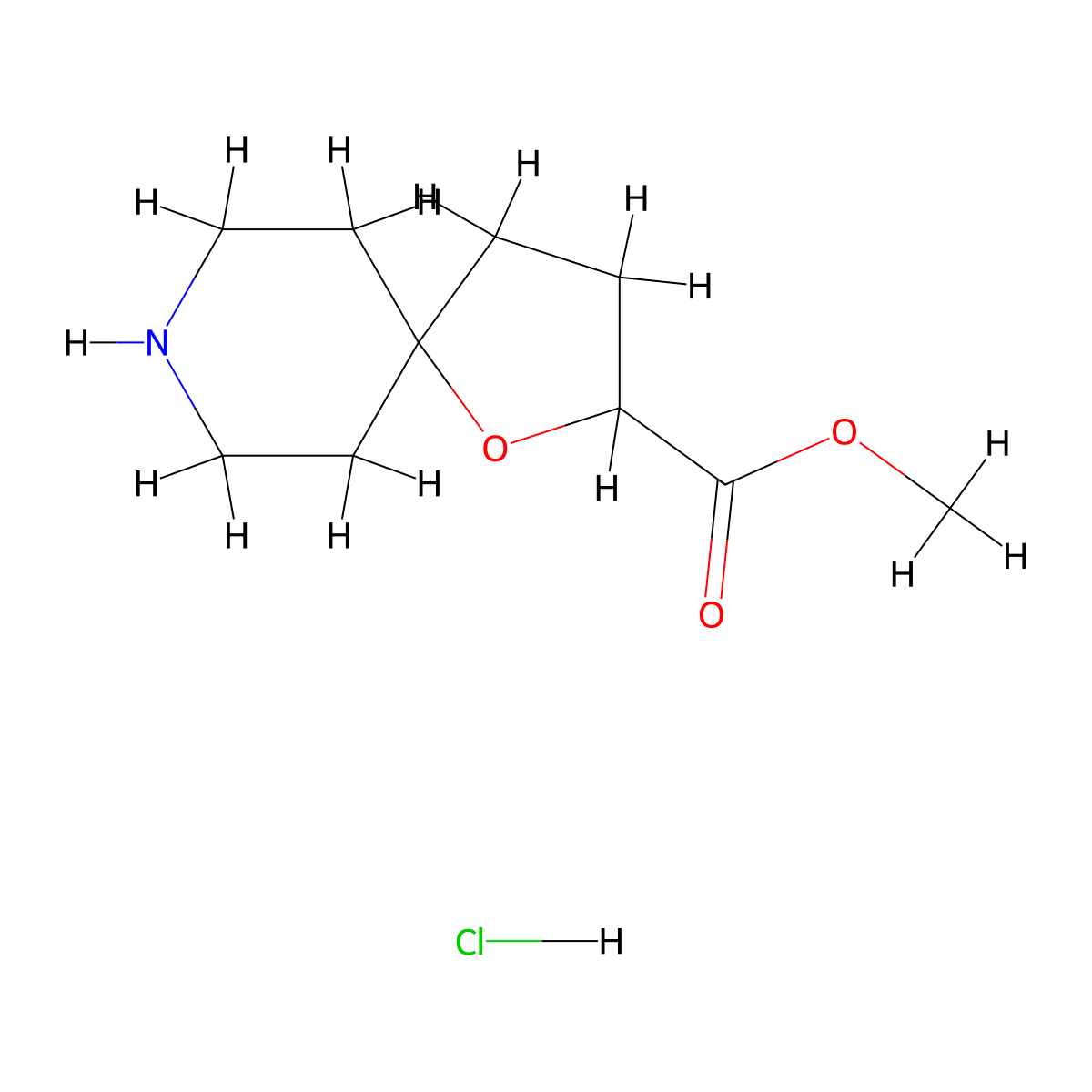 Methyl 1-oxa-8-azaspiro[4.5]decane-2-carboxylate hydrochloride molecular structure, CAS 1392804-61-3