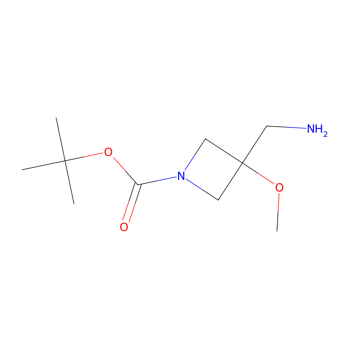 1-Boc-3-aminomethyl-3-methoxyazetidine molecular structure, CAS 1392804-77-1