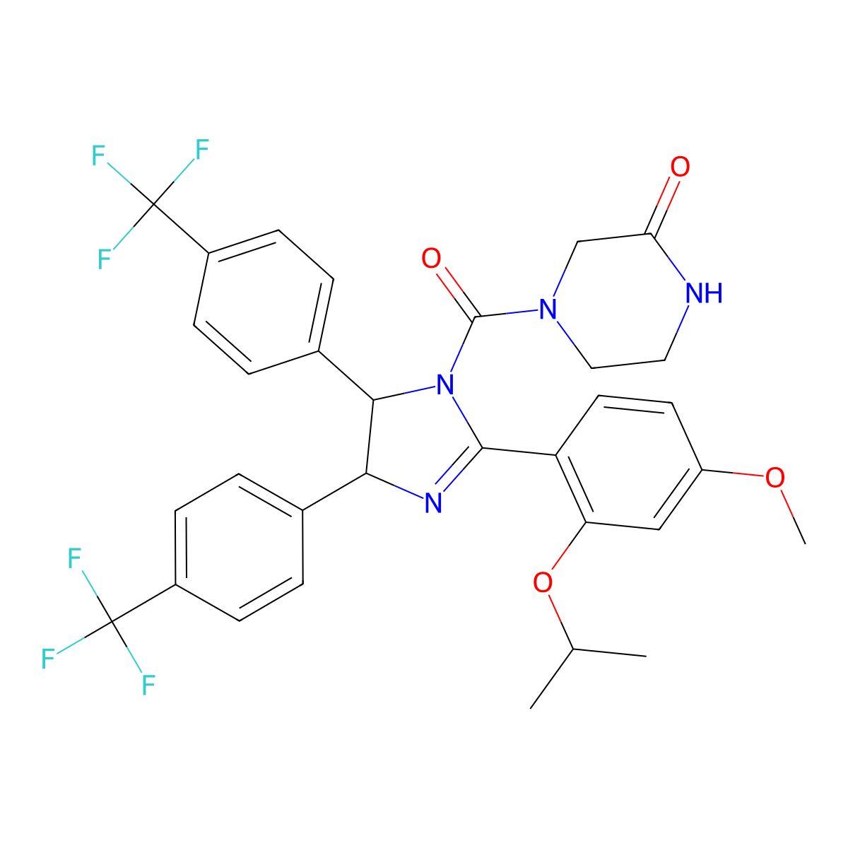 4-[(4R,5S)-2-(4-methoxy-2-propan-2-yloxyphenyl)-4,5-bis[4-(trifluoromethyl)phenyl]-4,5-dihydroimidazole-1-carbonyl]piperazin-2-one molecular structure, CAS 1392830-09-9