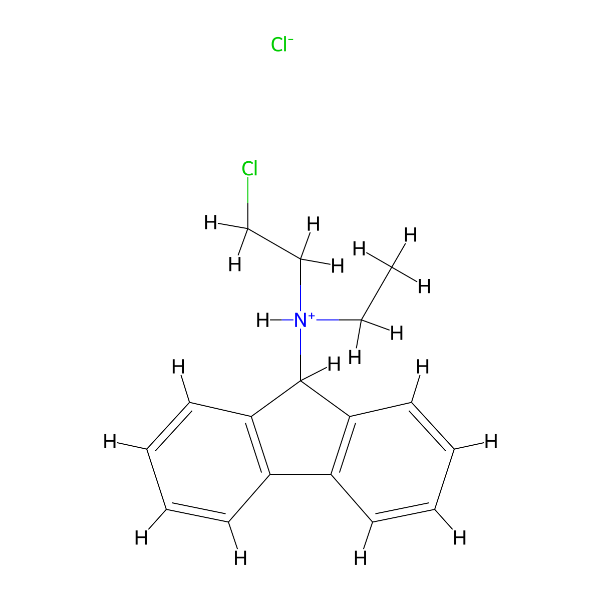 N-(2-Chloroethyl)-N-ethyl-9H-fluoren-9-amine--hydrogen chloride (1/1) molecular structure, CAS 13929-01-6