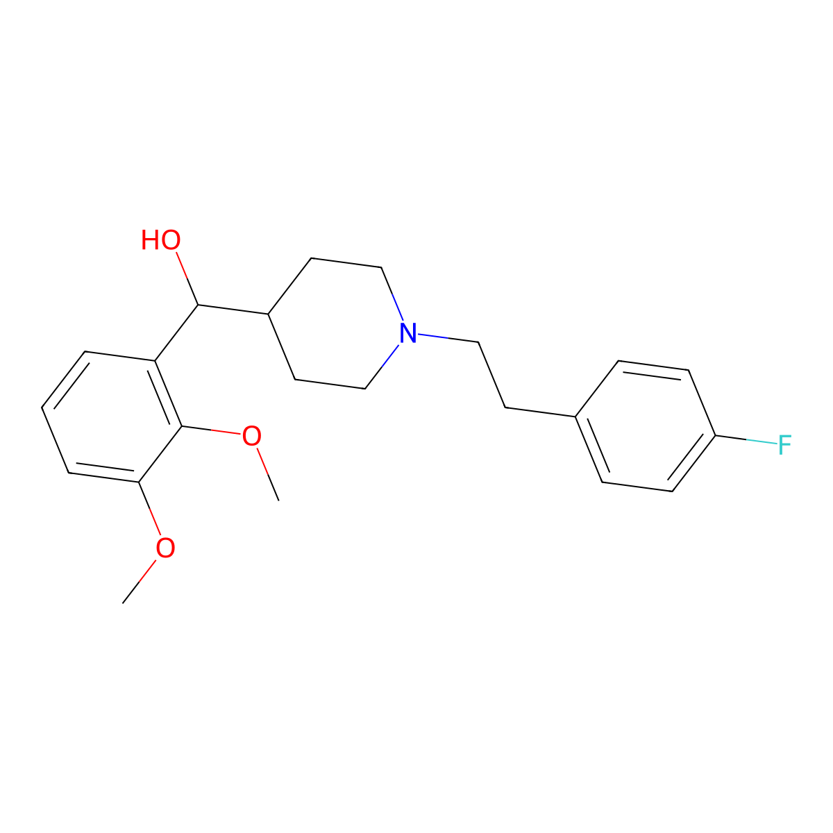 (2,3-Dimethoxyphenyl)-[1-[2-(4-fluorophenyl)ethyl]piperidin-4-yl]methanol molecular structure, CAS 139290-69-0