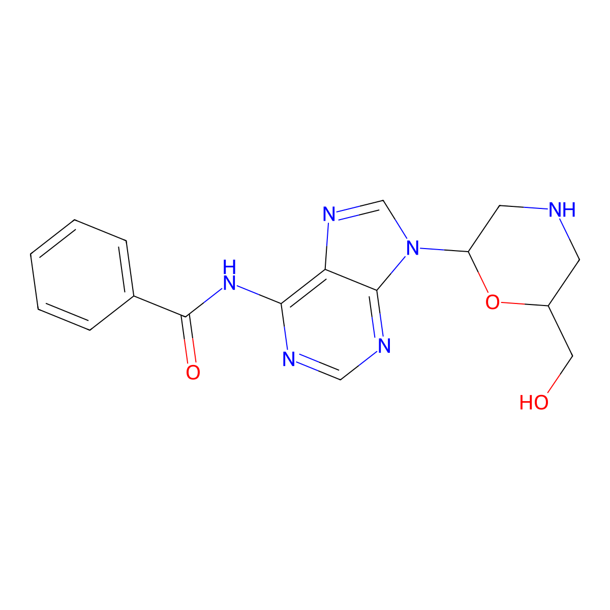 N-(9-((2R,6S)-6-(hydroxymethyl)morpholin-2-yl)-9H-purin-6-yl)benzamide molecular structure, CAS 139290-78-1