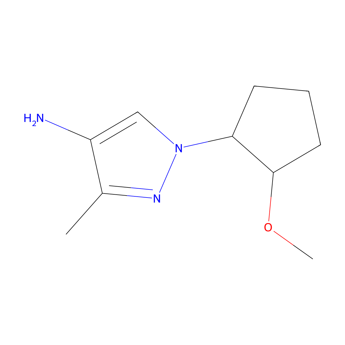 1-(2-Methoxycyclopentyl)-3-methyl-1h-pyrazol-4-amine molecular structure, CAS 1393100-88-3