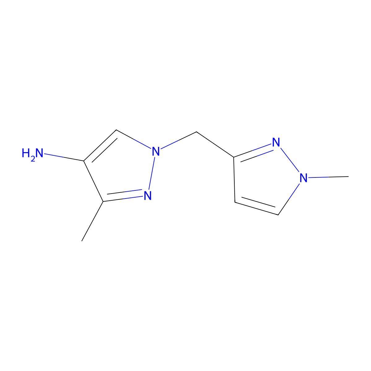 3-Methyl-1-((1-methyl-1h-pyrazol-3-yl)methyl)-1h-pyrazol-4-amine molecular structure, CAS 1393101-68-2