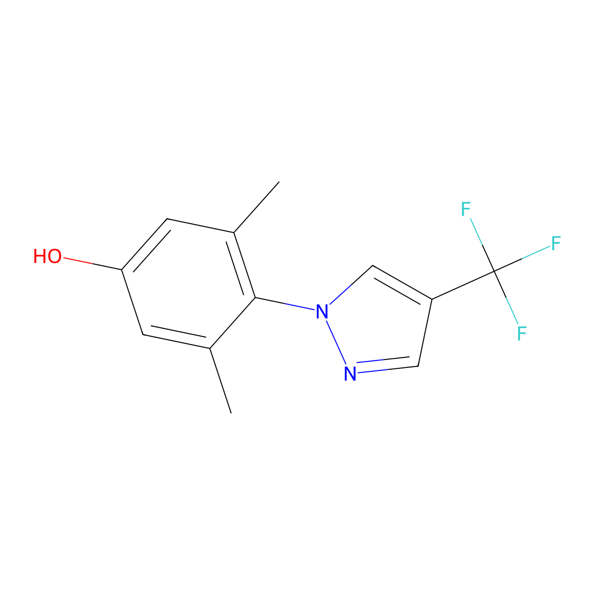 3,5-dimethyl-4-(4-(trifluoromethyl)-1H-pyrazol-1-yl)phenol molecular structure, CAS 1393125-42-2