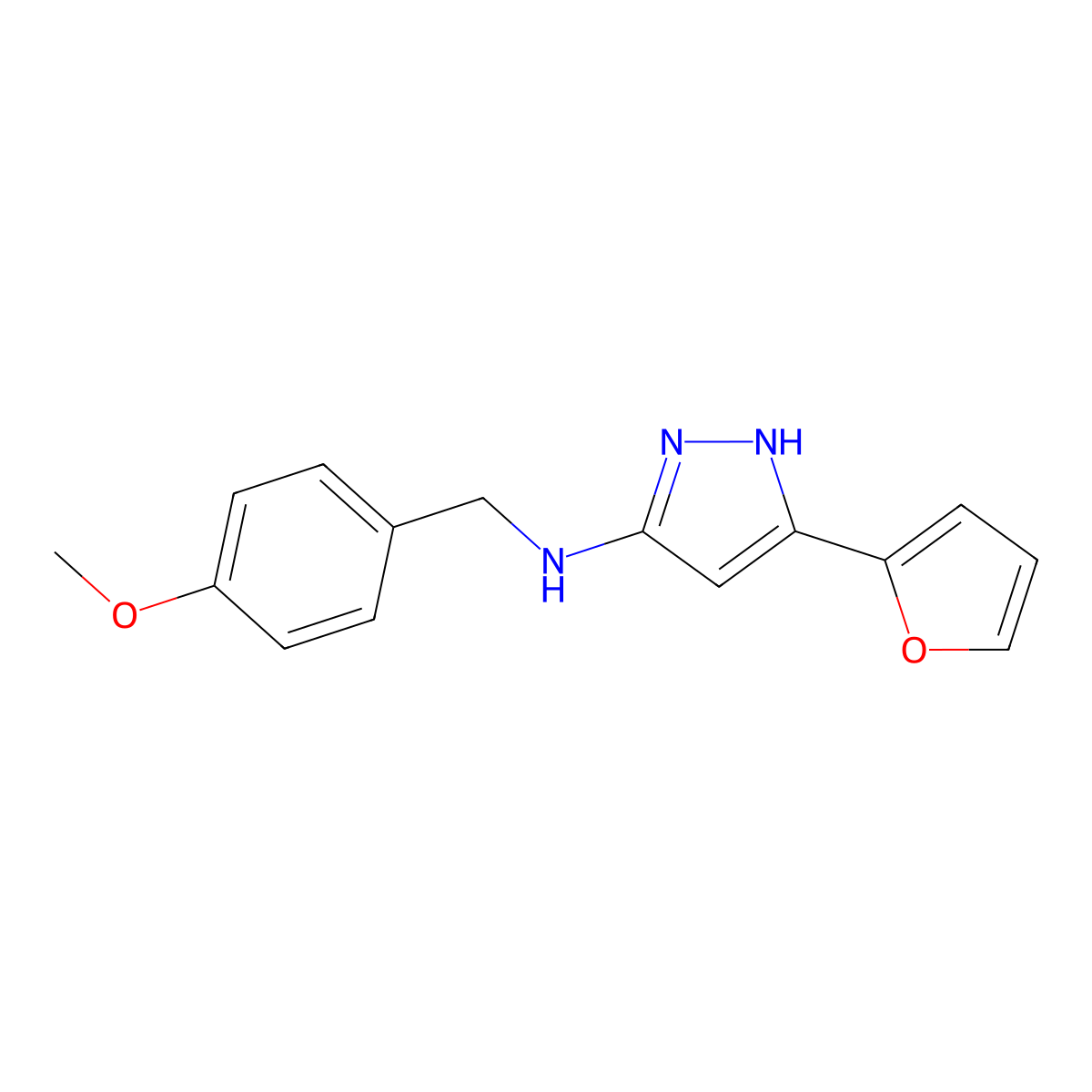 N-[3-(2-furyl)-1H-pyrazol-5-yl]-N-(4-methoxybenzyl)amine molecular structure, CAS 1393128-22-7