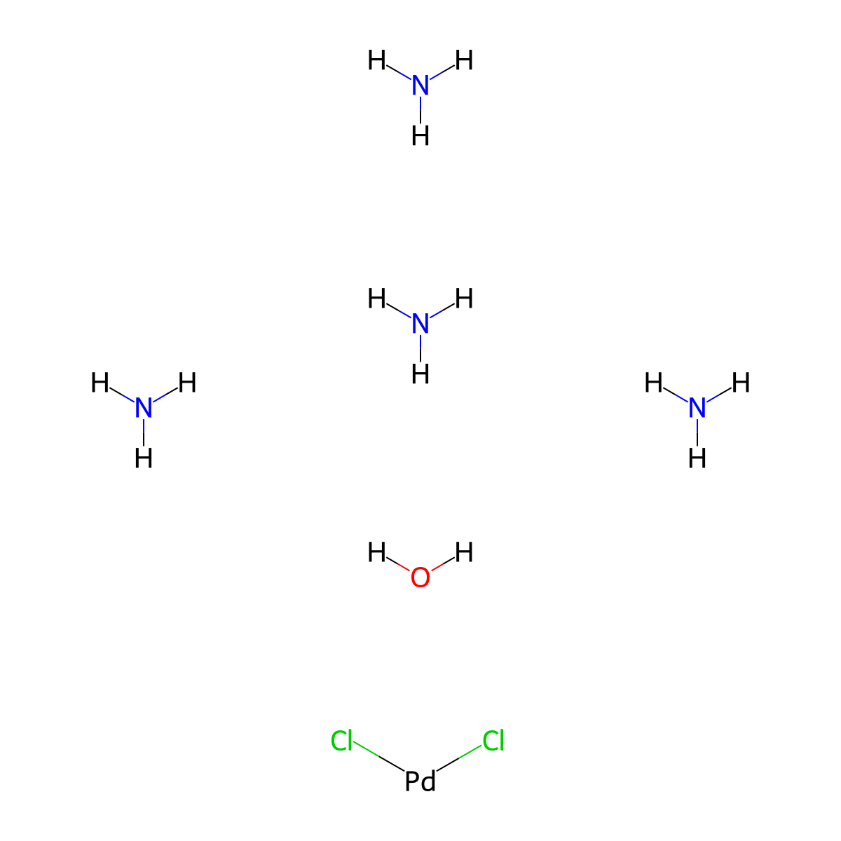 Tetraamminepalladium(II) chloride hydrate molecular structure, CAS 13933-31-8