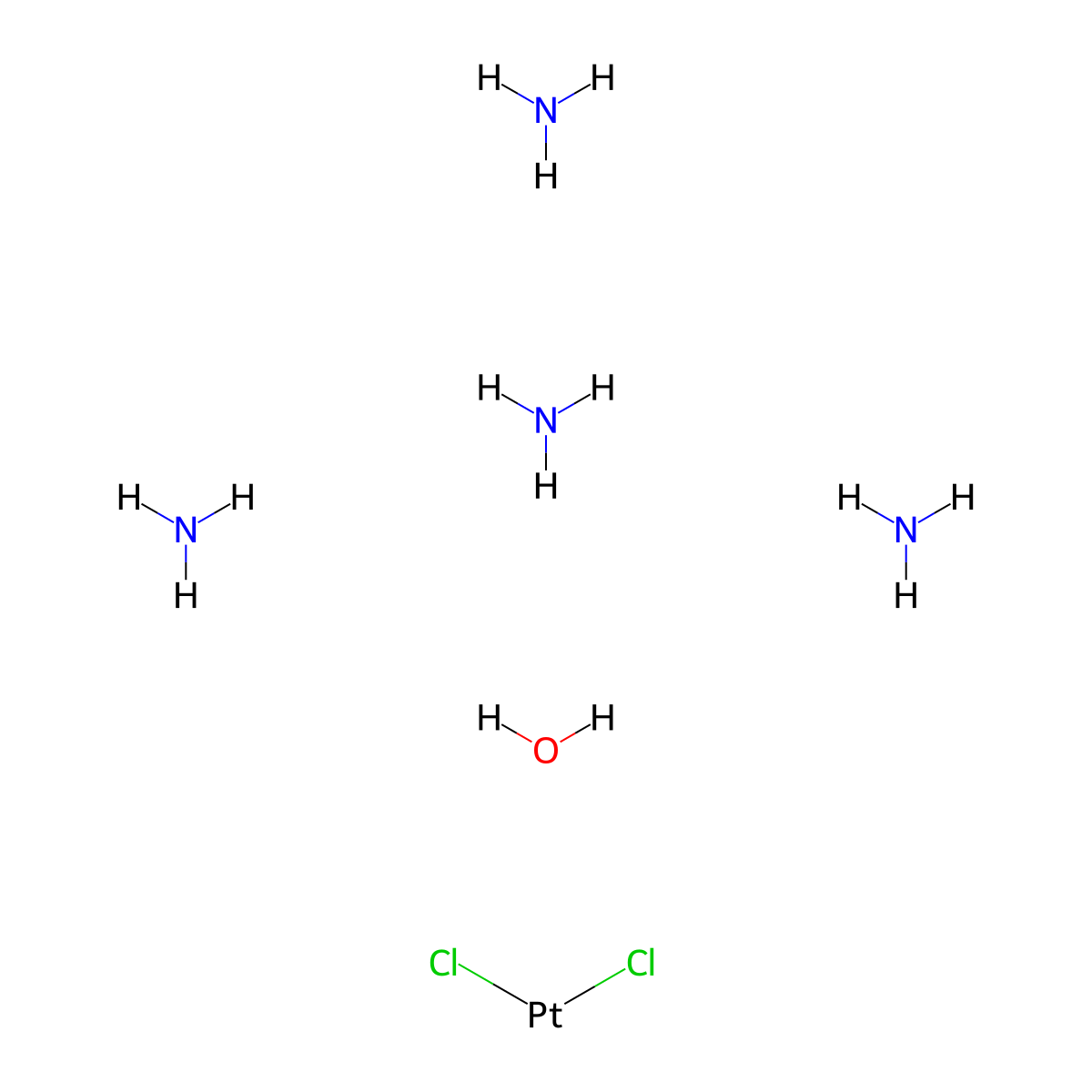 Tetraammineplatinum (II) chloride hydrate molecular structure, CAS 13933-33-0
