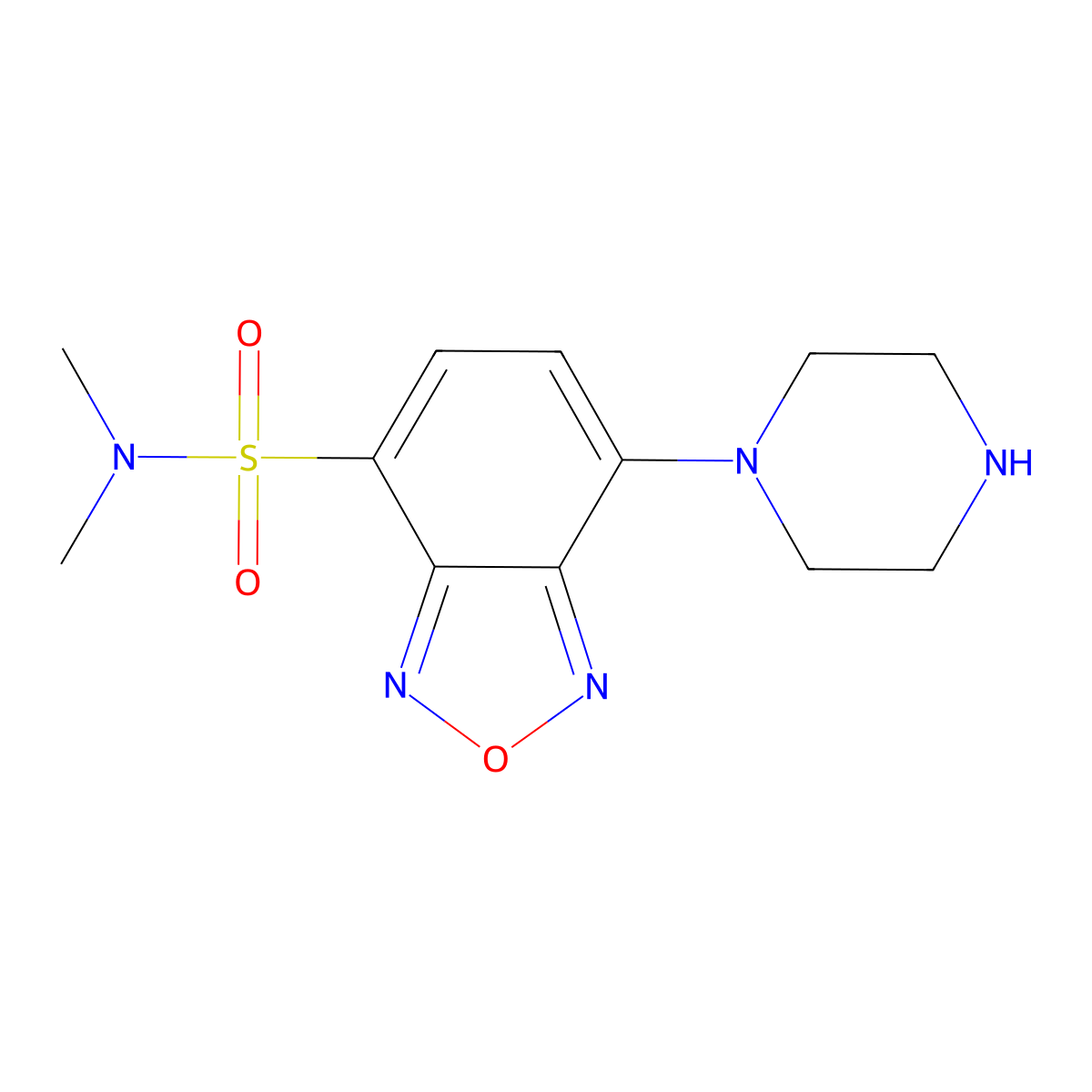 4-(N,N-dimethylaminosulphonyl)-7-(1-piperazinyl)-2,1,3-benzoxadiazole molecular structure, CAS 139332-64-2