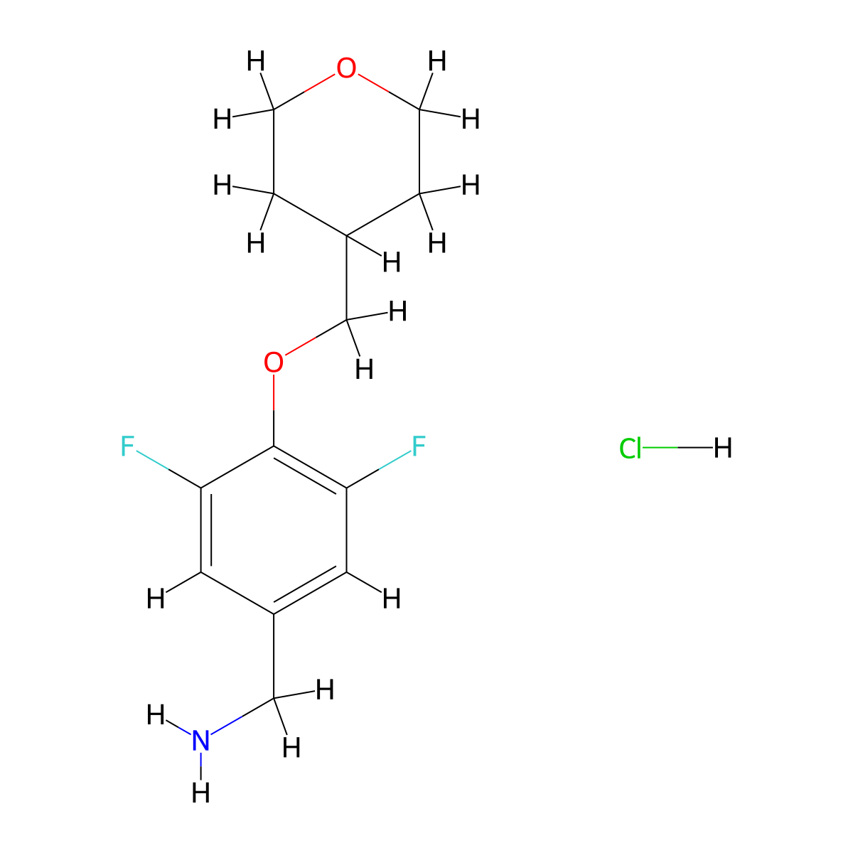 [3,5-Difluoro-4-(oxan-4-ylmethoxy)phenyl]methanamine hydrochloride molecular structure, CAS 1393330-45-4