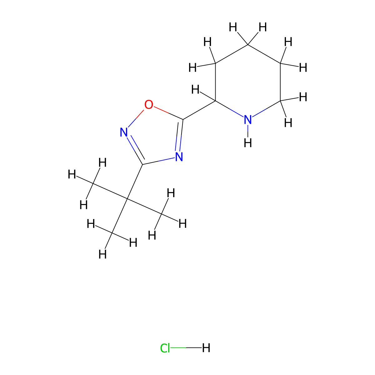 2-(3-tert-Butyl-1,2,4-oxadiazol-5-yl)piperidine hydrochloride molecular structure, CAS 1393330-48-7