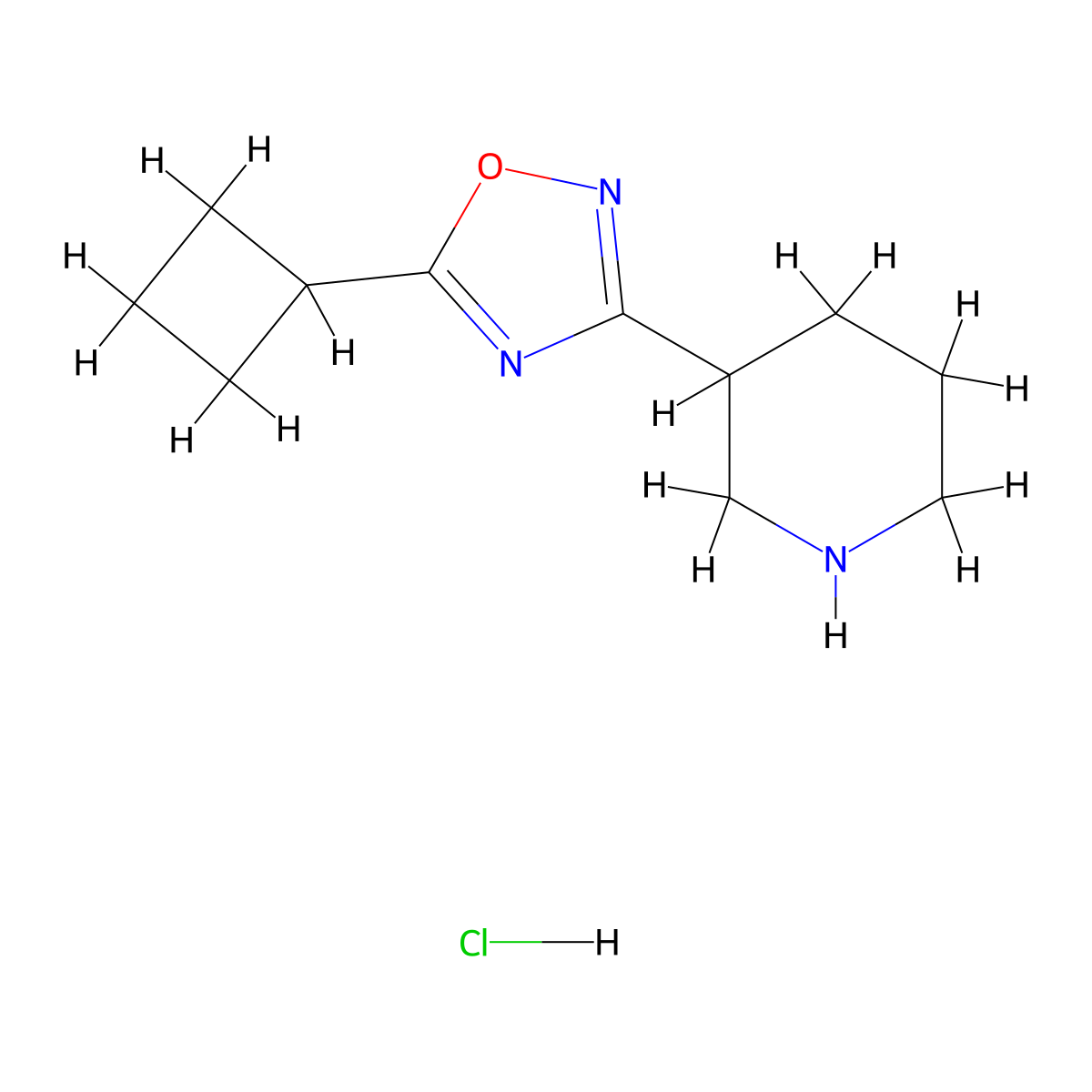 3-(5-Cyclobutyl-1,2,4-oxadiazol-3-yl)piperidine hydrochloride molecular structure, CAS 1393330-63-6
