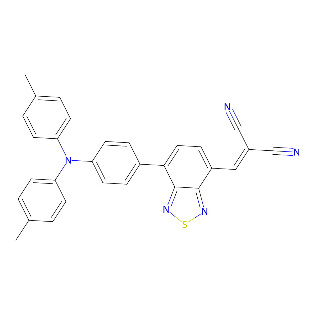 2-((7-(4-(Di-p-tolylamino)phenyl)benzo(c)(1,2,5)thiadiazol-4-yl)methylene)malononitrile molecular structure, CAS 1393343-58-2