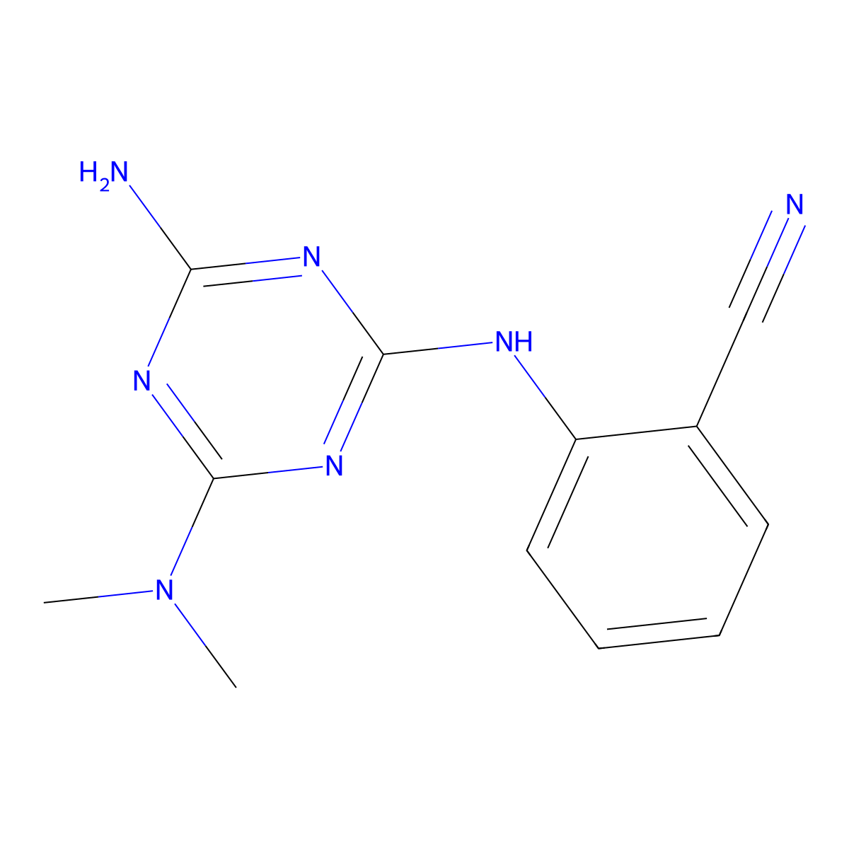 Benzonitrile, 2-[[4-amino-6-(dimethylamino)-1,3,5-triazin-2-yl]amino]- molecular structure, CAS 139337-65-8