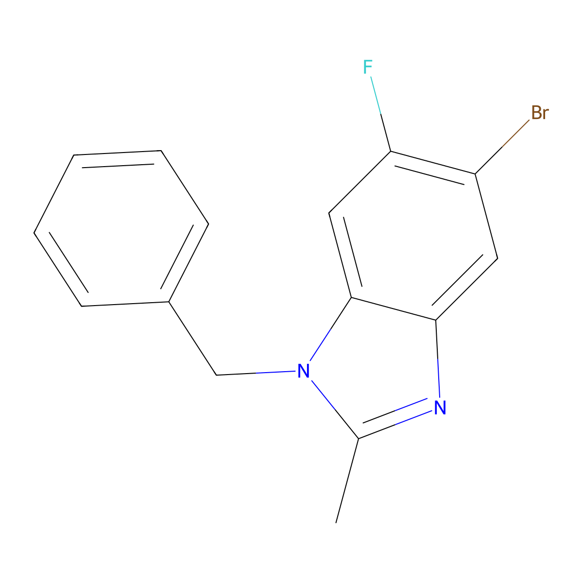 1-Benzyl-5-bromo-6-fluoro-2-methyl-1,3-benzodiazole molecular structure, CAS 1393441-81-0