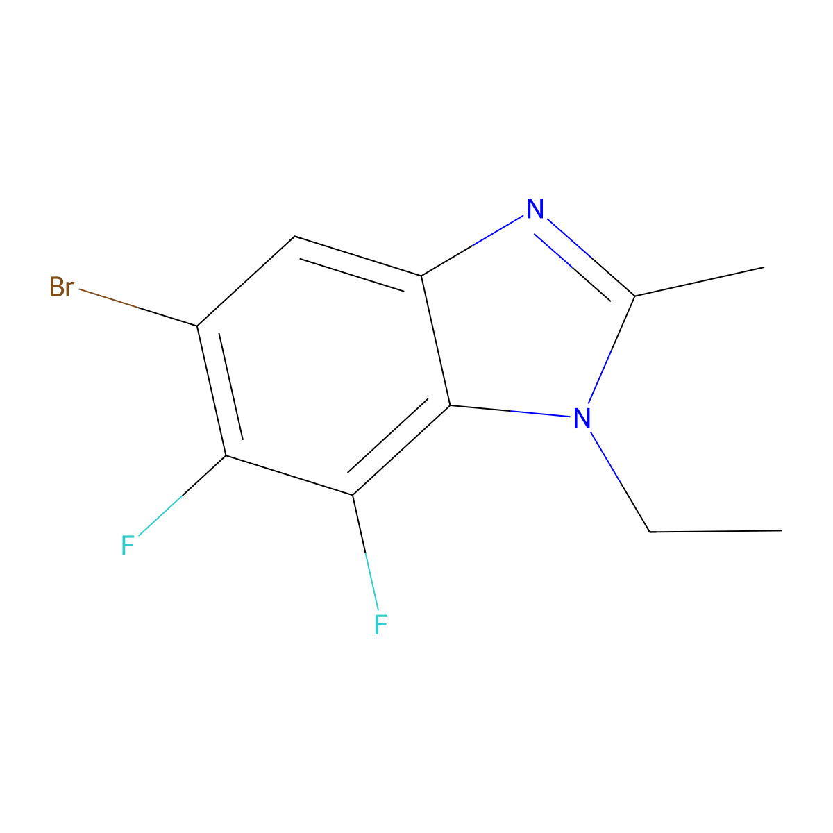5-Bromo-1-ethyl-6,7-difluoro-2-methyl-1,3-benzodiazole molecular structure, CAS 1393442-19-7