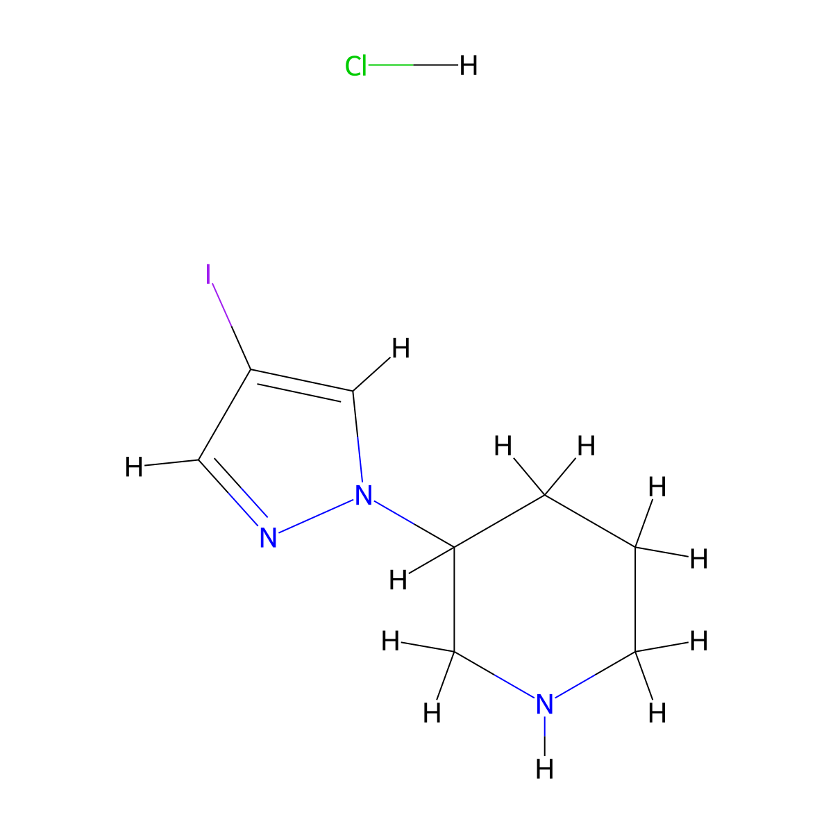 3-(4-Iodopyrazol-1-YL)piperidine, hcl molecular structure, CAS 1393442-38-0