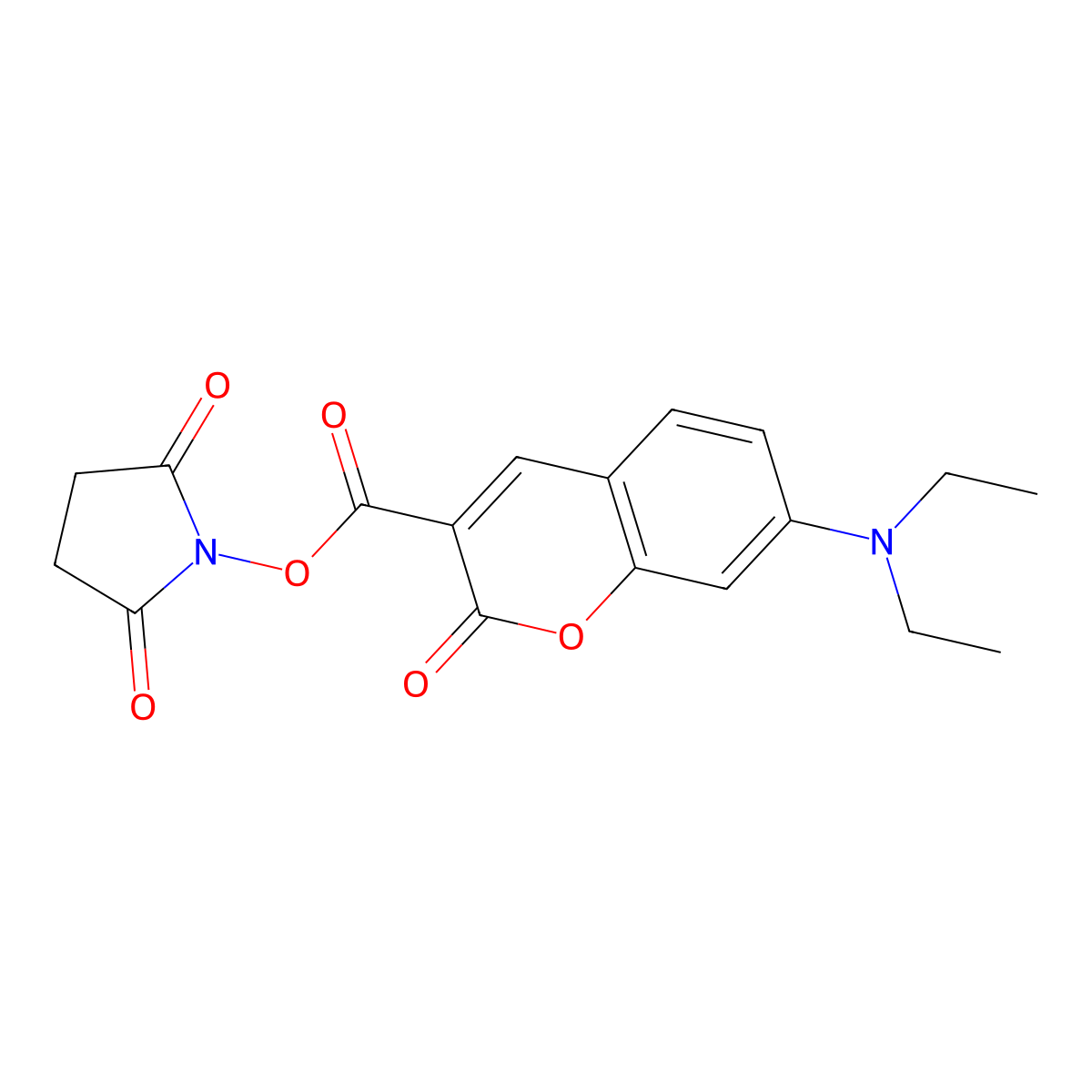 1-((7-(Diethylamino)-2-oxo-2H-1-benzopyran-3-carbonyl)oxy)pyrrolidine-2,5-dione molecular structure, CAS 139346-57-9