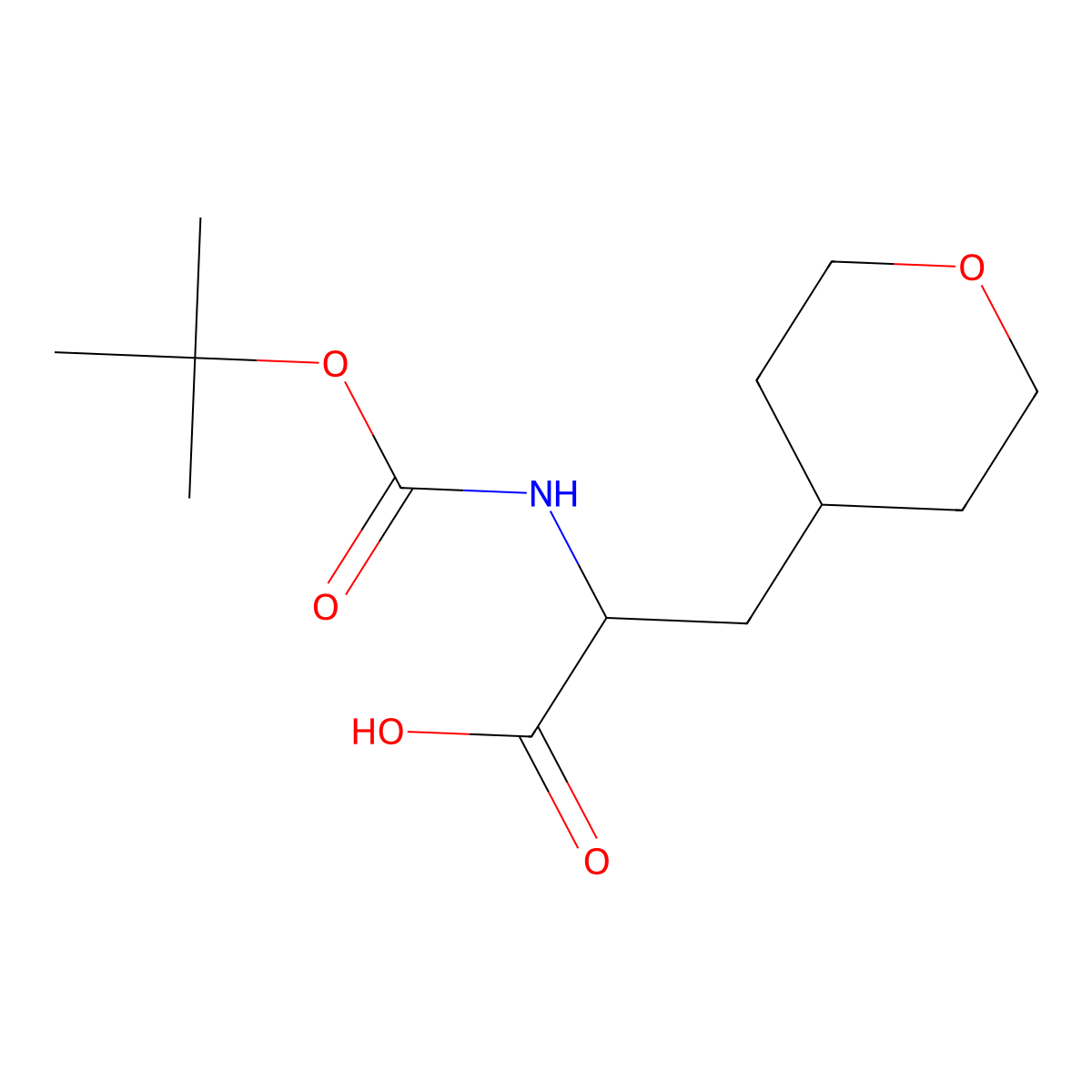 (R)-2-((tert-Butoxycarbonyl)amino)-3-(tetrahydro-2H-pyran-4-yl)propanoic acid molecular structure, CAS 1393524-16-7