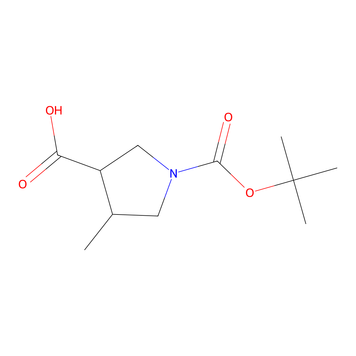 (3S,4S)-1-(tert-butoxycarbonyl)-4-methylpyrrolidine-3-carboxylic acid molecular structure, CAS 1393524-21-4