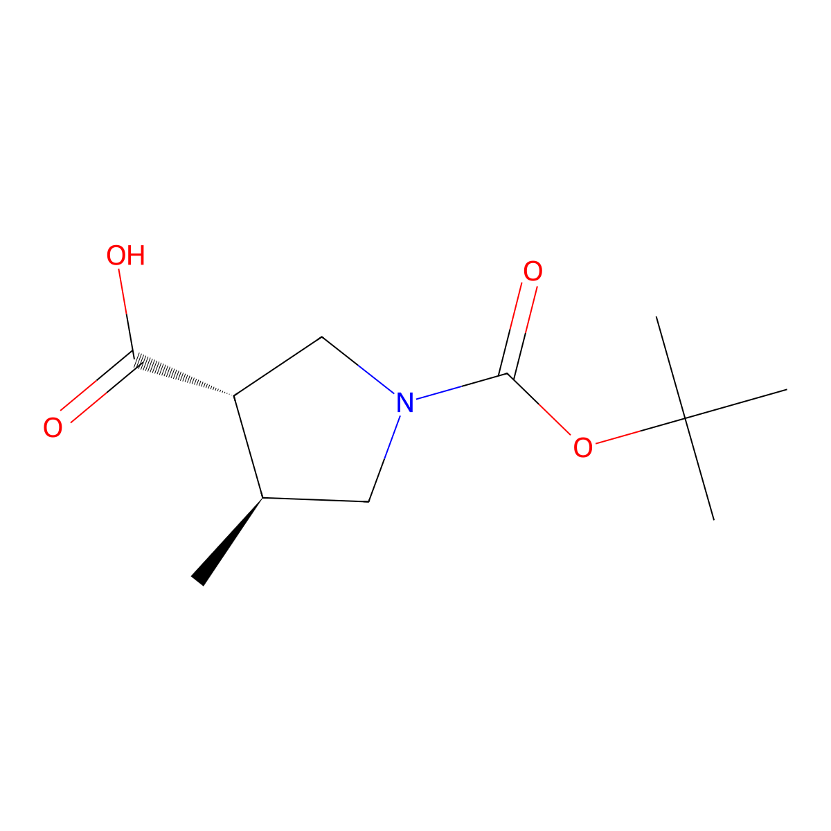 (3S,4S)-1-(tert-butoxycarbonyl)-4-methylpyrrolidine-3-carboxylic acid molecular structure, CAS 1393524-21-4
